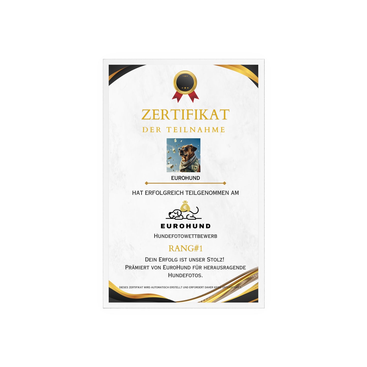 EuroHund Teilnahme-Zertifikat – Acryl mit Holzständer