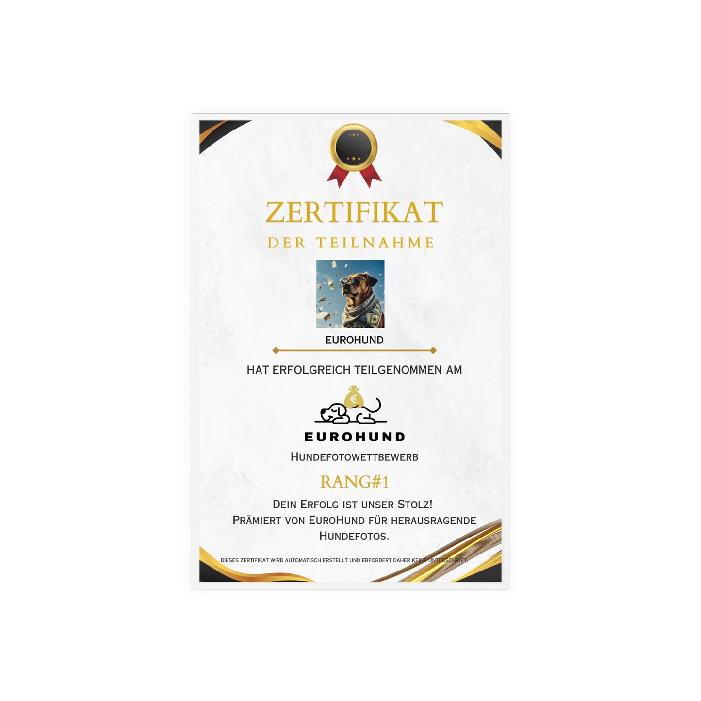 EuroHund Teilnahme-Zertifikat – Acryl mit Holzständer